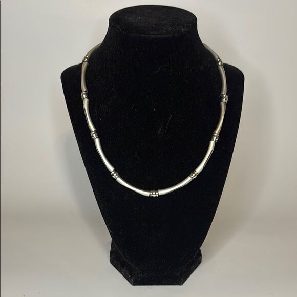 Minimalist Silver Tone Beaded Necklace with Texture 18” - Picture 1 of 8